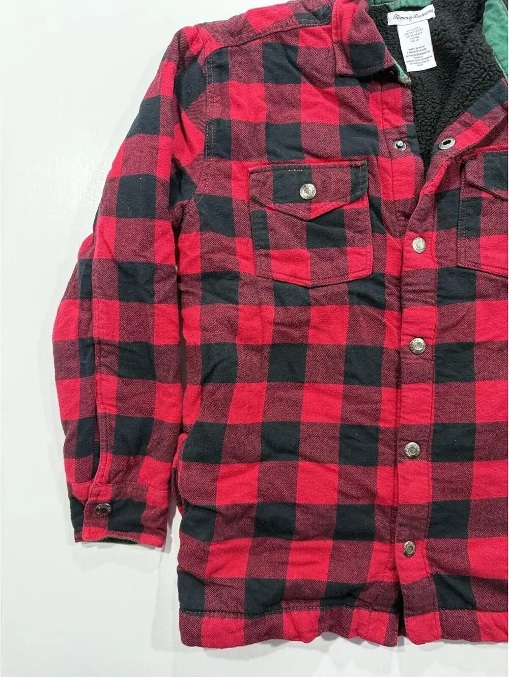 Tommy Bahama Boys XL 14 Red Buffalo Plaid Sherpa Lined Shacket Jacket